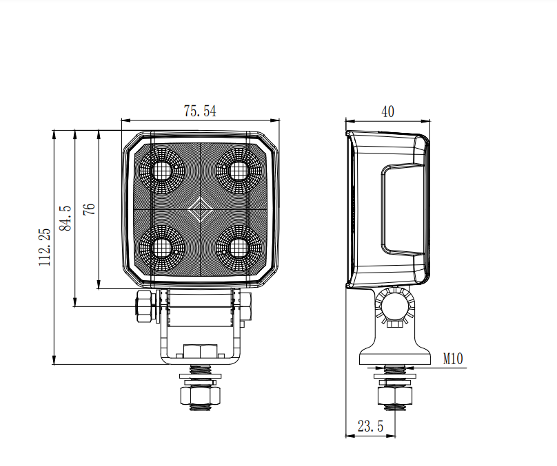 Revon 40W LED-työvalon mittapiirros